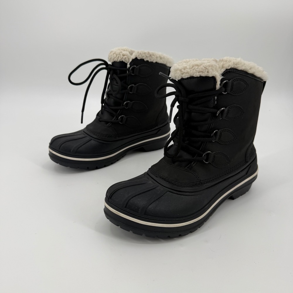 Crocs AllCast II Luxe Snow Boots Black Faux Fur Waterproof Winter W7 203430